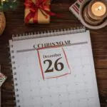 Digital Christmas countdown timer showing days hours and minutes remaining until december 25 2025 with festive red and green holiday theme