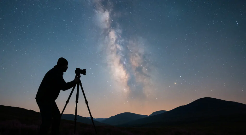 astrophotographer camera setup scotland dark sky park milky way photography
