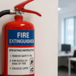 red fire extinguisher with blue panel dry powder identification