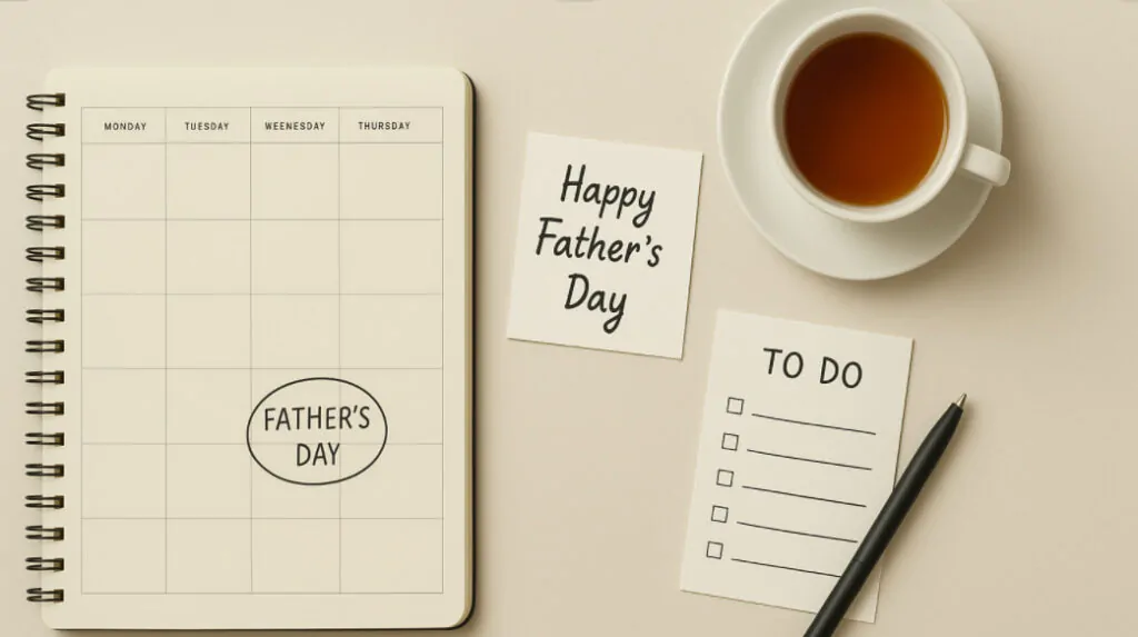 planner with fathers day circled and gift list